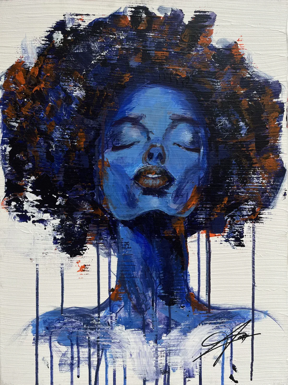 Melodies in Blue, original acrylic portrait painting on canvas by Amit Tejpal