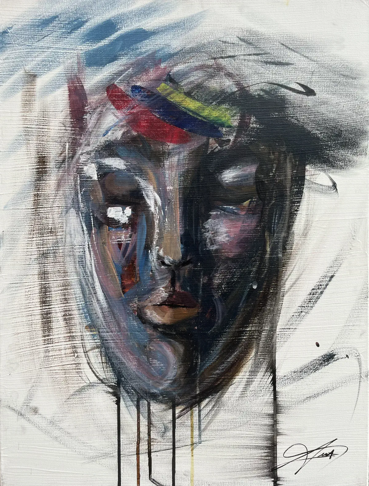 Warrior, original acrylic portrait painting on canvas by Amit Tejpal